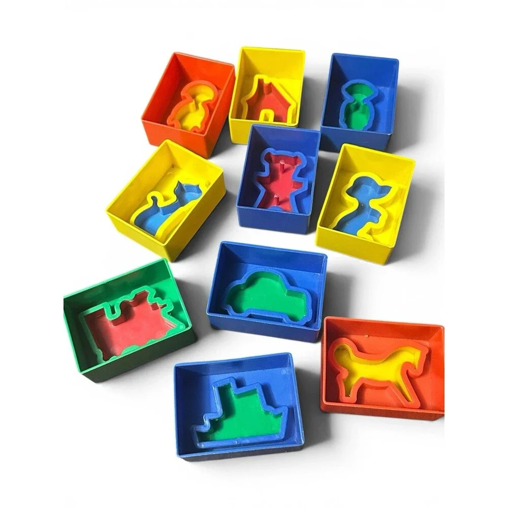 Lot of 10 Vintage KOHNER PUZZLE BLOCKS 1970’s – Matching Figures Shapes Toy